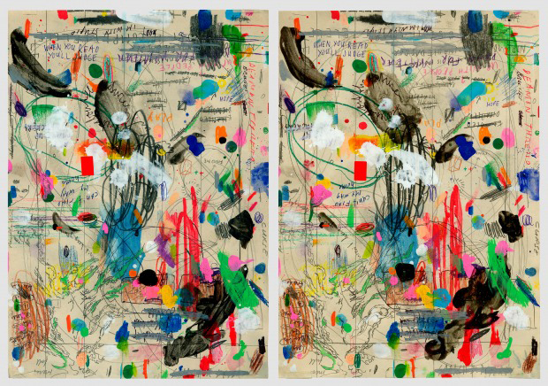 drawing Marijn van Kreij - Untitled (When You Read, You’ll Judge) #1, #2, 2006 / acrylic, ink, pen and pencil on paper, two sheets - contemporary drawing, drawings, work on paper, art on paper, contemporary art