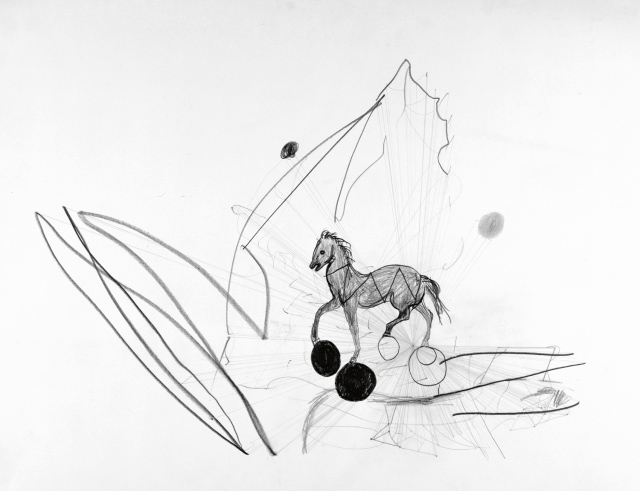 drawing Mark Manders - Drawing with Vanishing Point / Drawing with Cemetery Horse, 1998 - pencil on paper - contemporary drawing, drawings, work on paper, art on paper, contemporary art