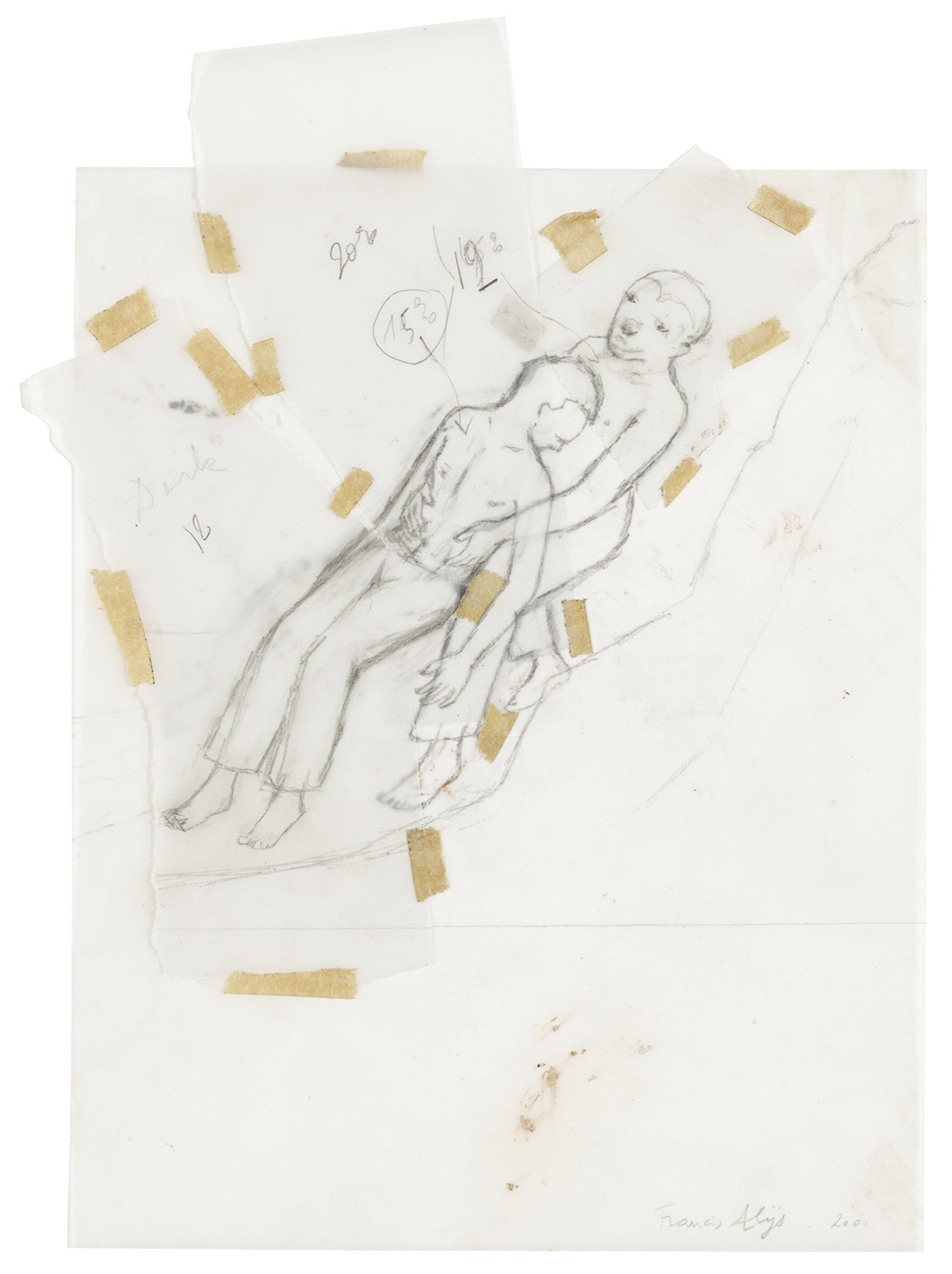 drawing Francis Alÿs | Untitled, 2001 - graphite and adhesive tape on tracing paper collage - contemporary drawing, drawings, work on paper, art on paper, contemporary art