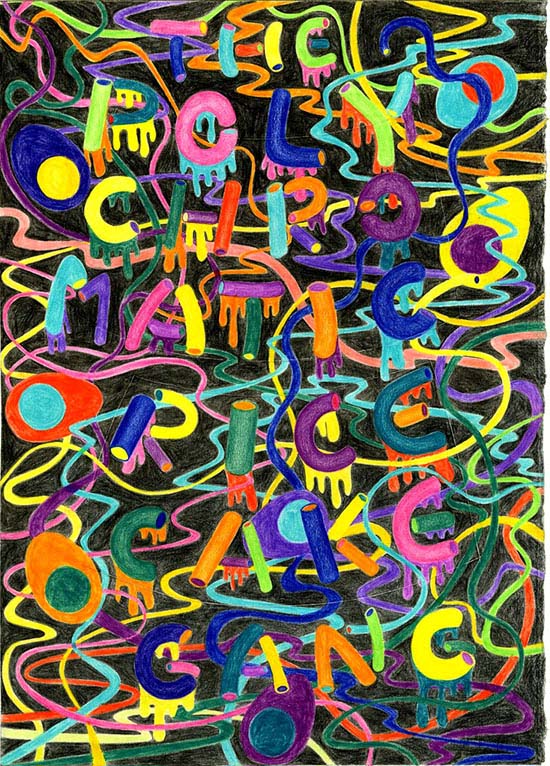 Koen Taselaar | The Polychromatic Ricecake Gang – Imaginary Band #187, 2017 | Coloured pencil on paper, 33 x 23,5 cm