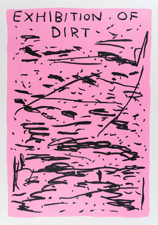 drawing David Shrigley - Untitled (Exhibition of dirt), 2019 / acrylic and oil bar on paper - contemporary drawing, drawings, work on paper, art on paper, contemporary art