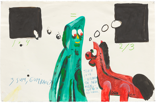 Raymond Pettibon | No Title (3 sum, gumball? ...), 2019 | Ink, acrylic, and colored pencil on paper, 66.4 x 101.6 cm