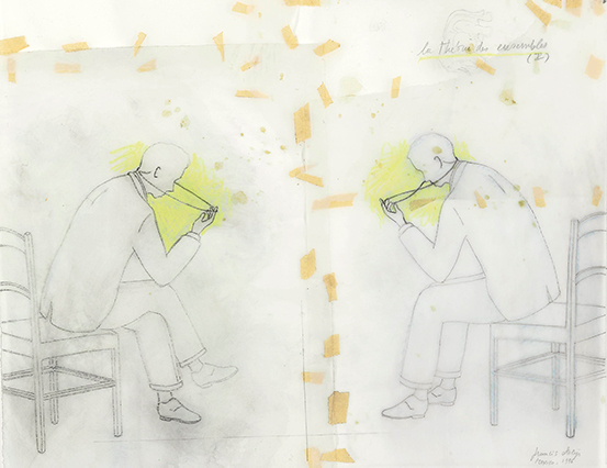 drawing Francis Alÿs - La Théorie des Ensembles (I), 1996 / graphite, colored pencil, colored chalk and tape on attached sheets of vellum - contemporary drawing, drawings, work on paper, art on paper, contemporary art