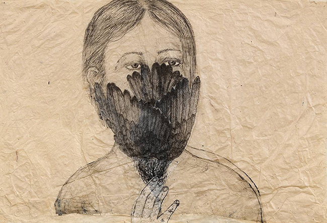 Kiki Smith | Untitled (Woman with Bird), 2003 | ink on paper, 50.8 x 76.2 cm