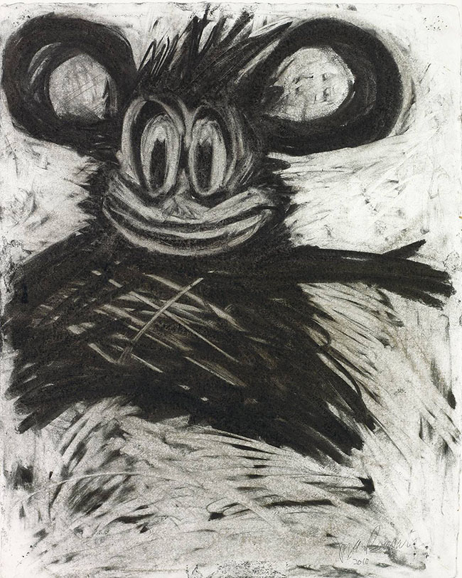 Joyce Pensato | Flying Home, 2010 | charcoal on paper, 50.8 x 40.6