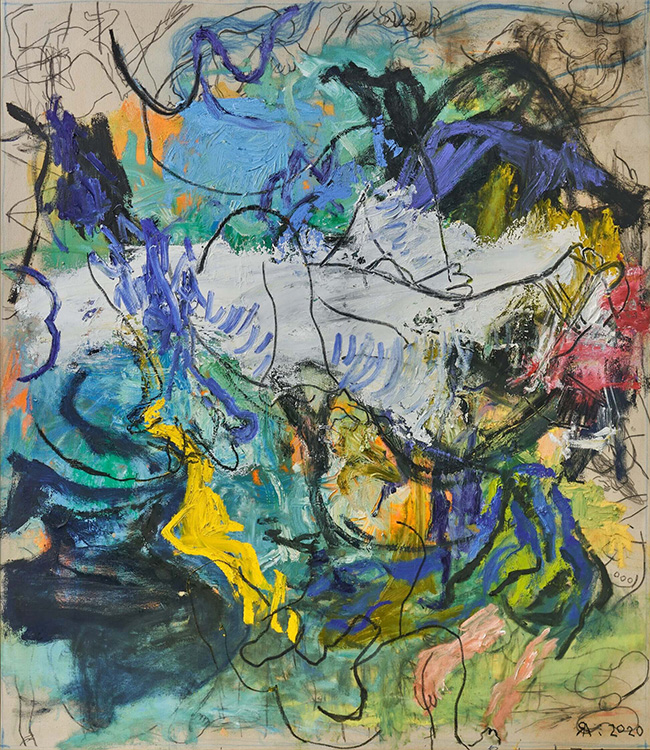 Rita Ackermann | Mama Backwards 7, 2020 | Oil, acrylic and china marker on canvas, 190.5 x 165.1 cm