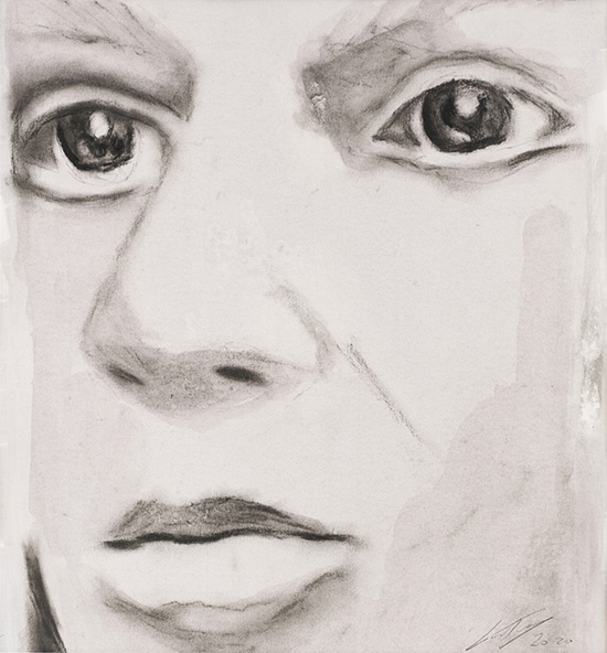 Luc Tuymans | Facial Reconstruction, 2020 | charcoal and watercolour on paper, 32 x 29 cm
