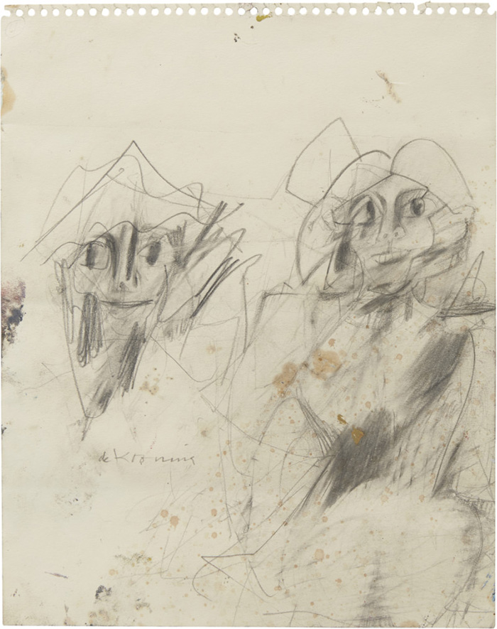 Willem de Kooning - Two Women, c. 1950 / Graphite and oil on paper - contemporary drawing, drawings, contemporary art, work on paper, art on paper