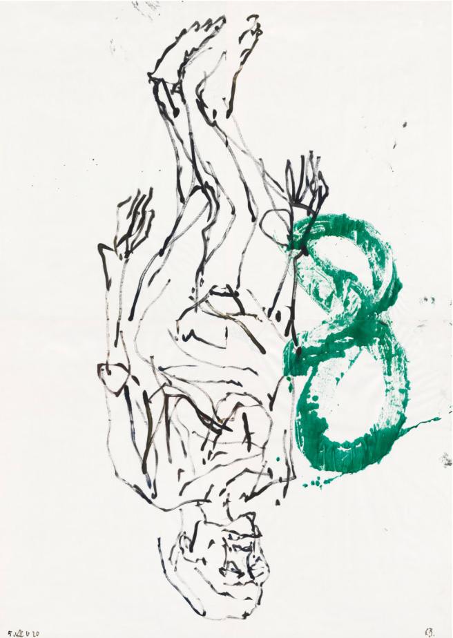 drawing Georg Baselitz - Ohne Titel, 2020 / Ink and gouache on paper - contemporary drawing, drawings, work on paper, art on paper