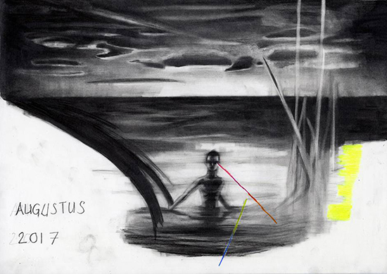 Marc Bauer | Augustus, 2017 | pencil and color pencil on paper, 32 x 45 cm