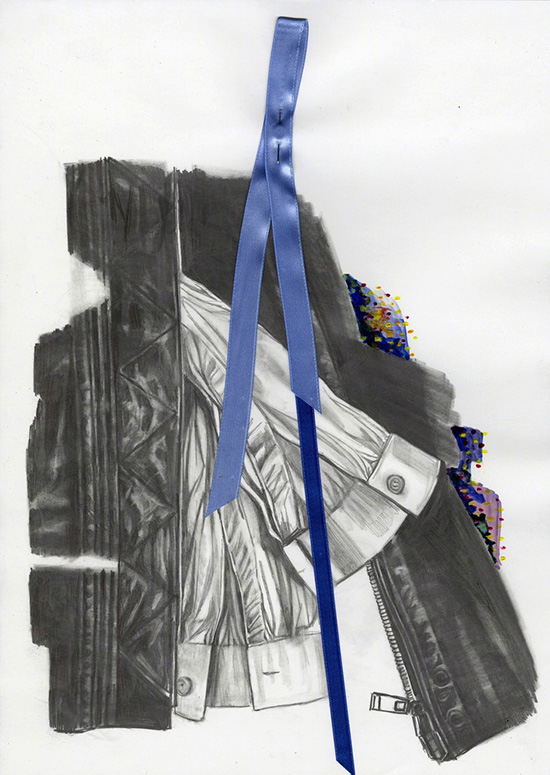 drawing Marc Bauer - Light Sky blue and King blue (Relic, Sleeve and Front), C.L., 2016 / Pencil and watercolor on paper and ribbon - contemporary drawing, drawings, work on paper, art on paper