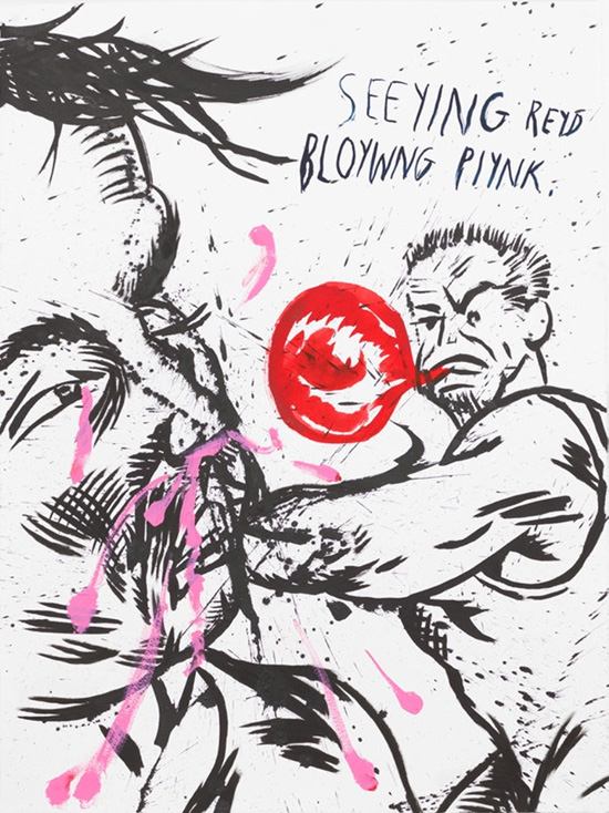 drawing Raymond Pettibon - Untitled ("Seeing Reyd blowing..."), 2017 / acrylic and ink on paper - contemporary drawing, drawings, work on paper, art on paper