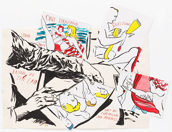drawing Raymond Pettibon - Untitled ("Spread one thousand...", 2018 / ink, watercolour, graphite and collage on paper - contemporary drawing, drawings, work on paper, art on paper