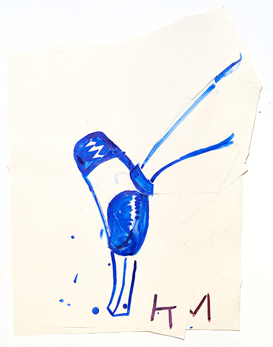 Rose Wylie - Blue Shoe with Shine (KM), 2015 / watercolor and collage on paper - contemporary drawing, work on paper, drawings