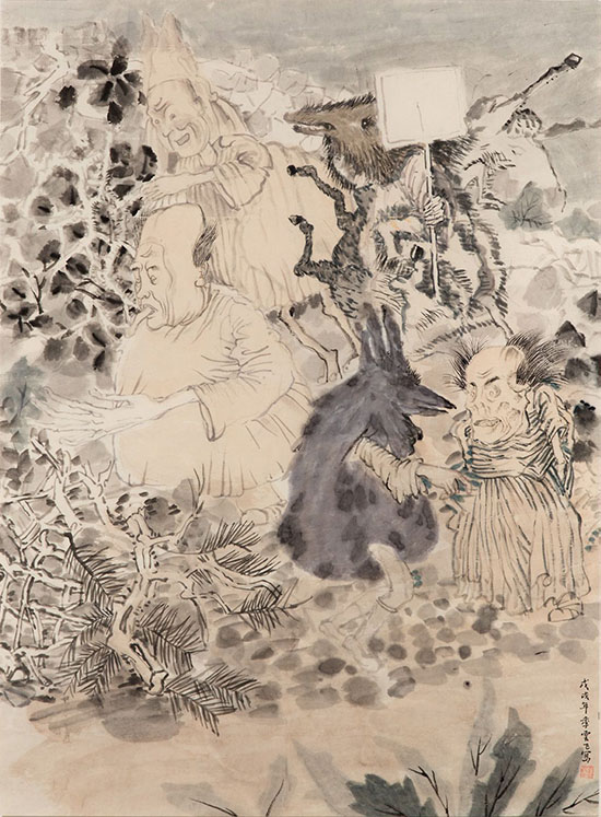 Yun-Fei Ji | The Followers, 2017-2018 | Watercolor and ink on Xuan paper, 88.3 x 64.8 cm