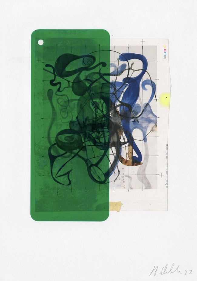 Albert Oehlen | Untitled, 2022 | paper and plastic sheet on paper | 30.5 x 22.9 cm
