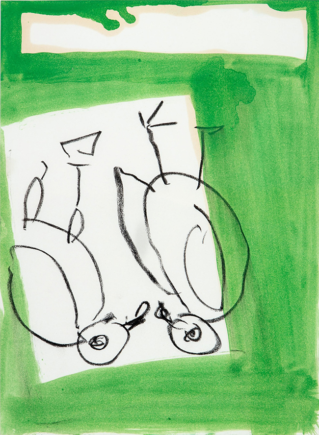 drawing Georg Baselitz | Untitled (Lettre International), 1989 | Oil, charcoal on paper, 37 x 27.5 cm