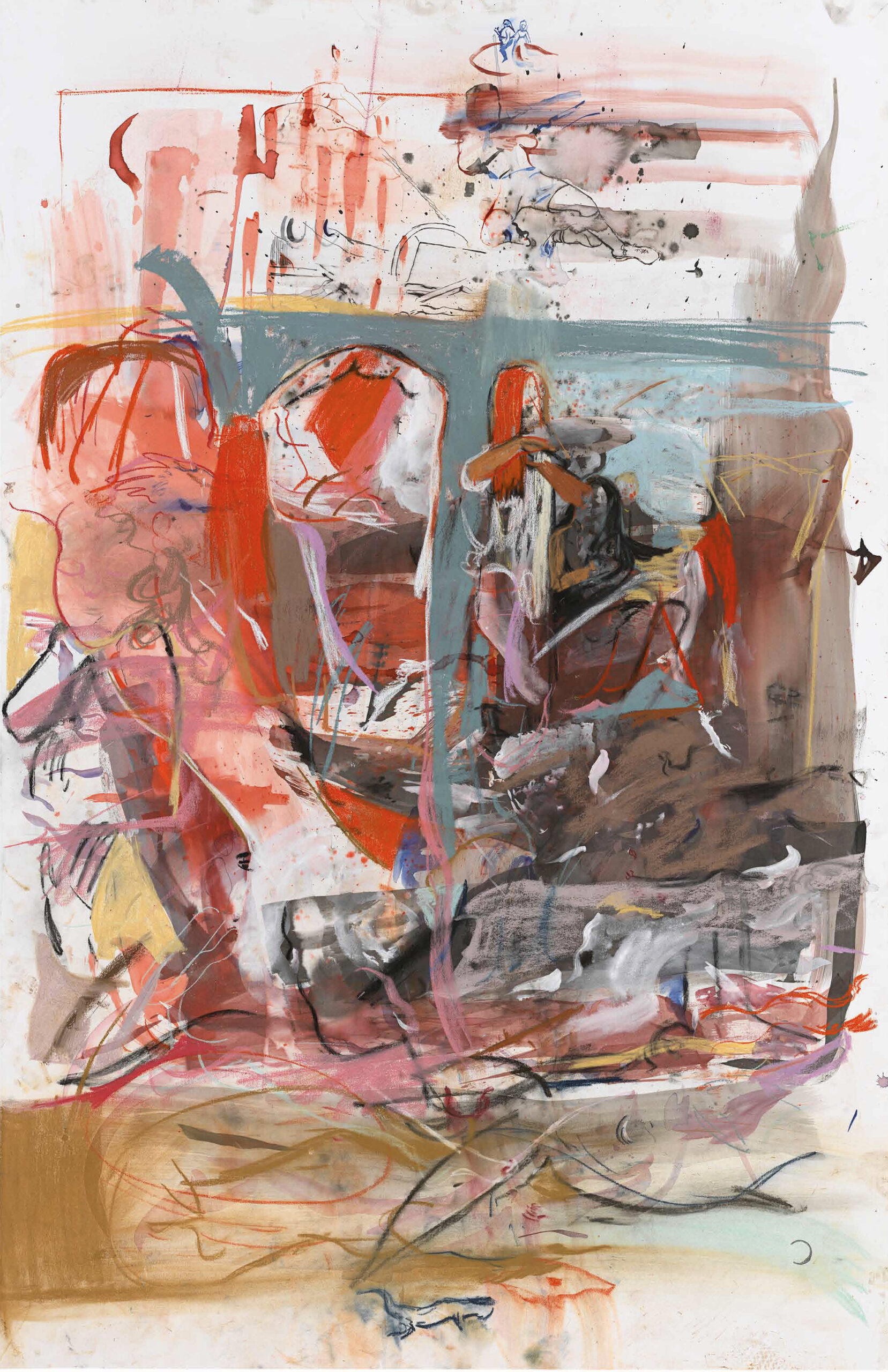 Cecily Brown - Combing the hair (beach), 2015 - watercolor, pastel, ink and oil on paper - contemporary drawing, work on paper, drawings