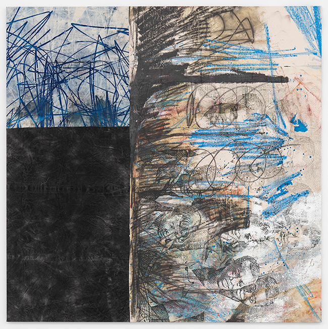 Oscar Murillo | Untitled, 2015-2016 | Oil, oil stick, and graphite on canvas and linen, 210 x 210 cm