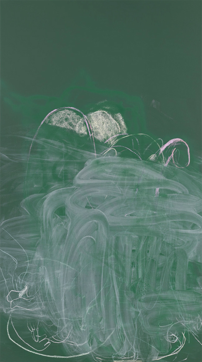 Rita Ackermann Chalkboard Painting IV, 2013, Acrylic, spray paint and chalk on canvas - contemporary drawing, work on paper, drawing