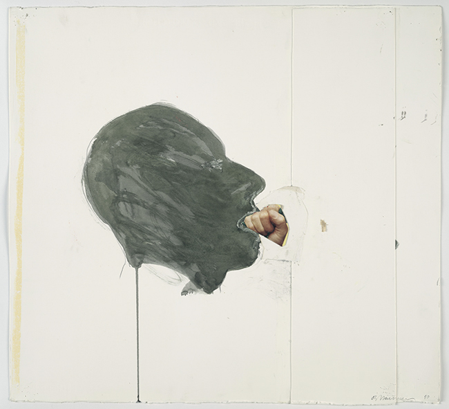 Bruce Nauman Fist in Mouth, 1990 Cut-and-pasted printed paper and paper with watercolor and pencil on paper - contemporary drawing, drawings, work on paper, art on paper, contemporary art