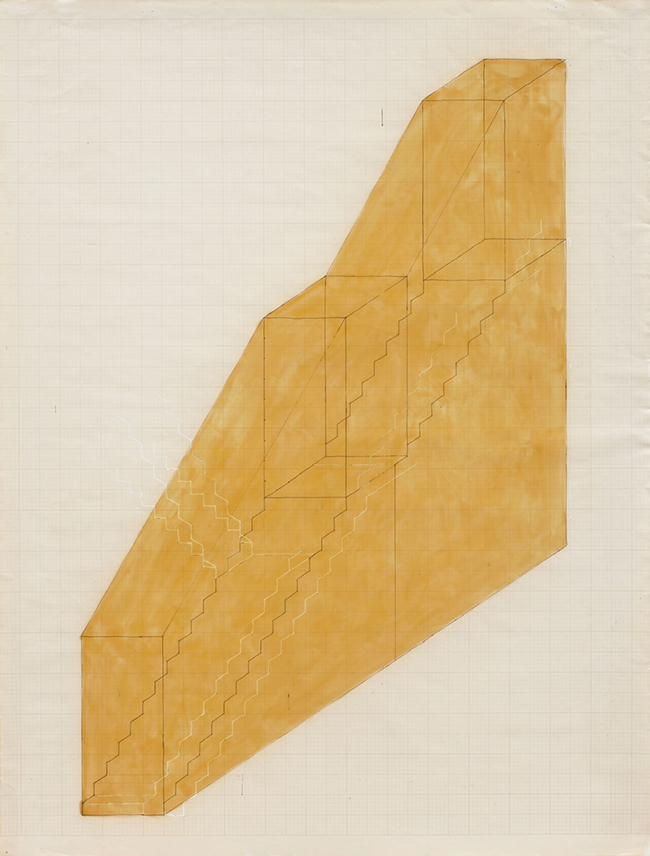 Rachel Whiteread Untitled (Stairs), 1995 Varnish and ink on graph paper - contemporary drawing, art on paper, drawings, contemporary art, work on paper