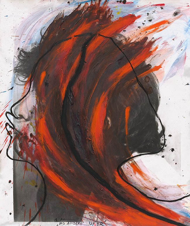 drawing Arnulf Rainer Das andere Ufer (The Other Shore), n.d. India ink, oil on photograph - contemporary drawing, art on paper, drawings, work on paper, contemporary art