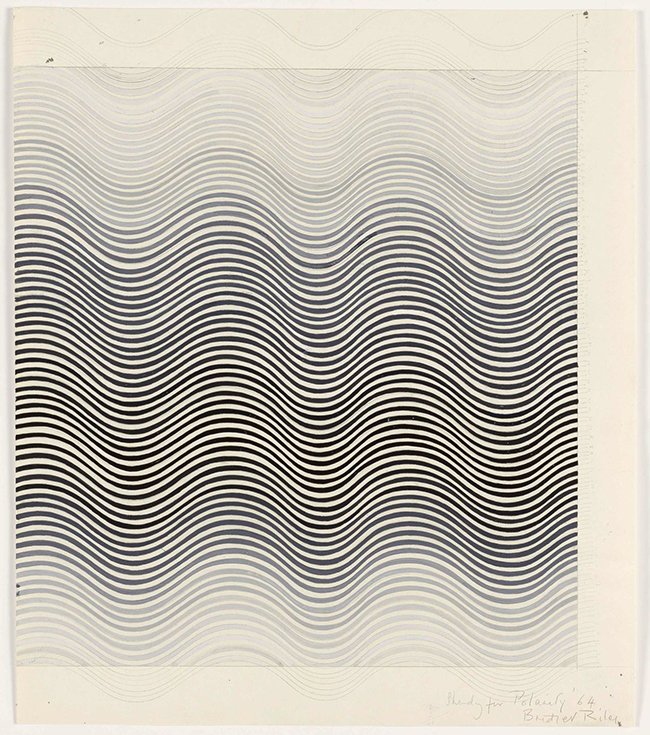 Bridget Riley Study for Polarity, 1964 graphite and gouache on paper - contemporary drawing, drawings, work on paper, art on paper, contemporary art