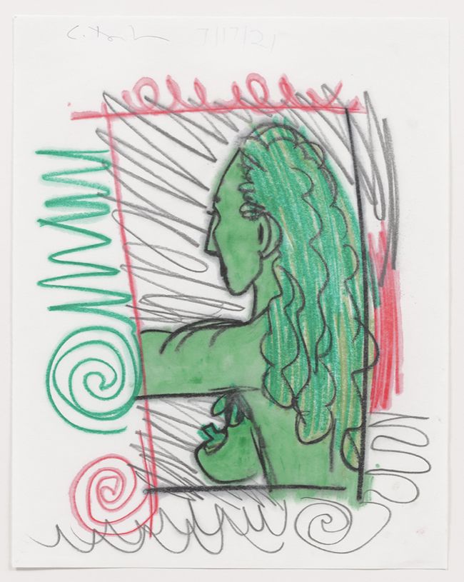 drawings Carroll Dunham Green Female, 2021 watercolour, water soluble crayon, watercolour pencil and pencil on paper - contemporary drawing, work on paper, drawings, art on paper