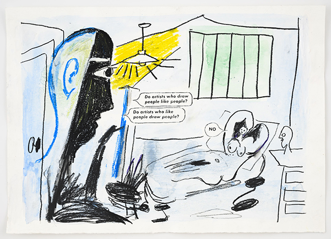 drawing Marijn van Kreij Untitled (Picasso, Artist and Model, Ad Reinhardt, I), 2020 Gouache, pencil and laser print on paper, framed - contemporary drawing, work on paper, drawings, contemporary art, art on paper