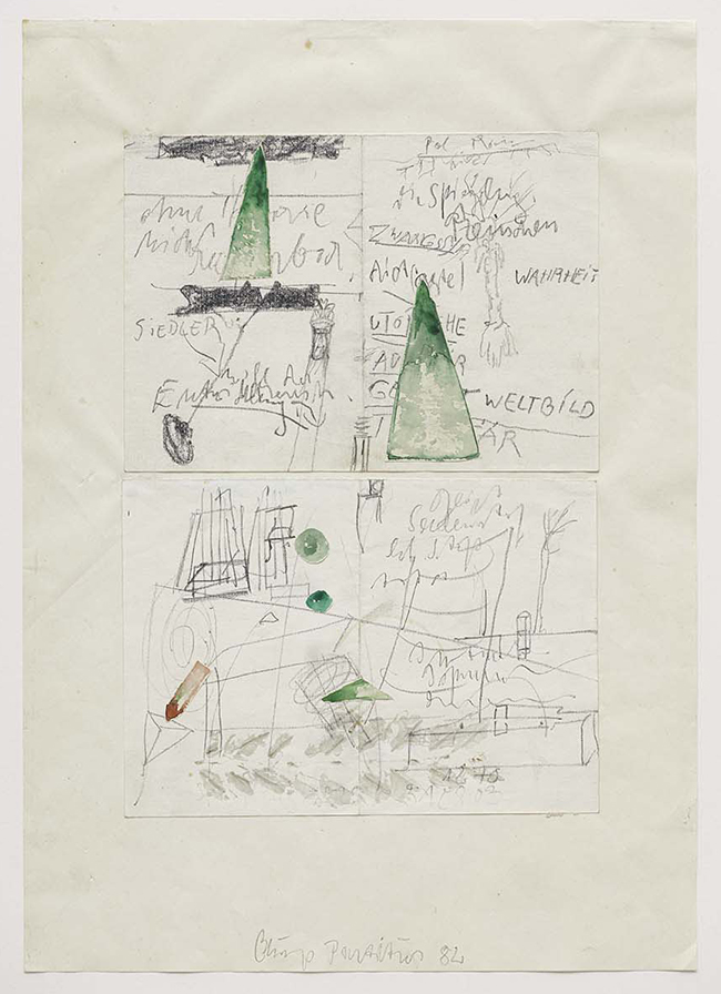 drawing Joseph Beuys Untitled, 1982 Pencil, watercolour and paper collage on paper, mounted on cardboard 39.5 x 33 cm - contemporary drawing, art on paper, drawings, work on paper, contemporary art