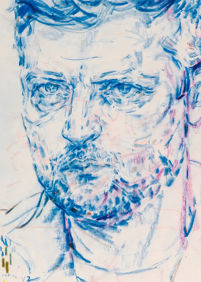 drawing Elizabeth Peyton Volodymyr Zelenskyy, March 2022, 2022 Coloured pencil and pastel on paper contemporary drawing