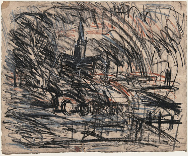 Leon Kossoff From Constable ‘Salisbury Cathedral from the Meadows’ pastel on paper 46 x 56.5 cm