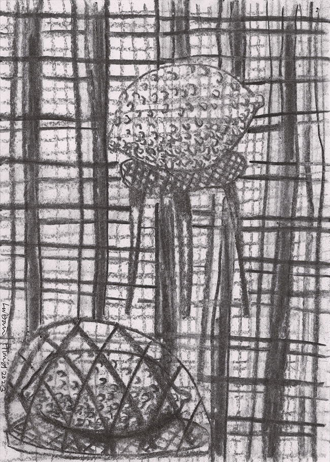 Lubaina Himid Bitter Lemons – Remembered and Forgotten, 2023 charcoal on paper 29.7 x 21 cm contemporary drawing, art on paper, drawing