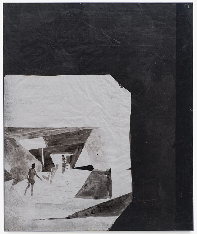Ian Kiaer Endnote, oblique (black), 2023 Acrylic, pencil, mountain rubble, plexiglass, aluminium 123 x 102.5 x 2 cm
