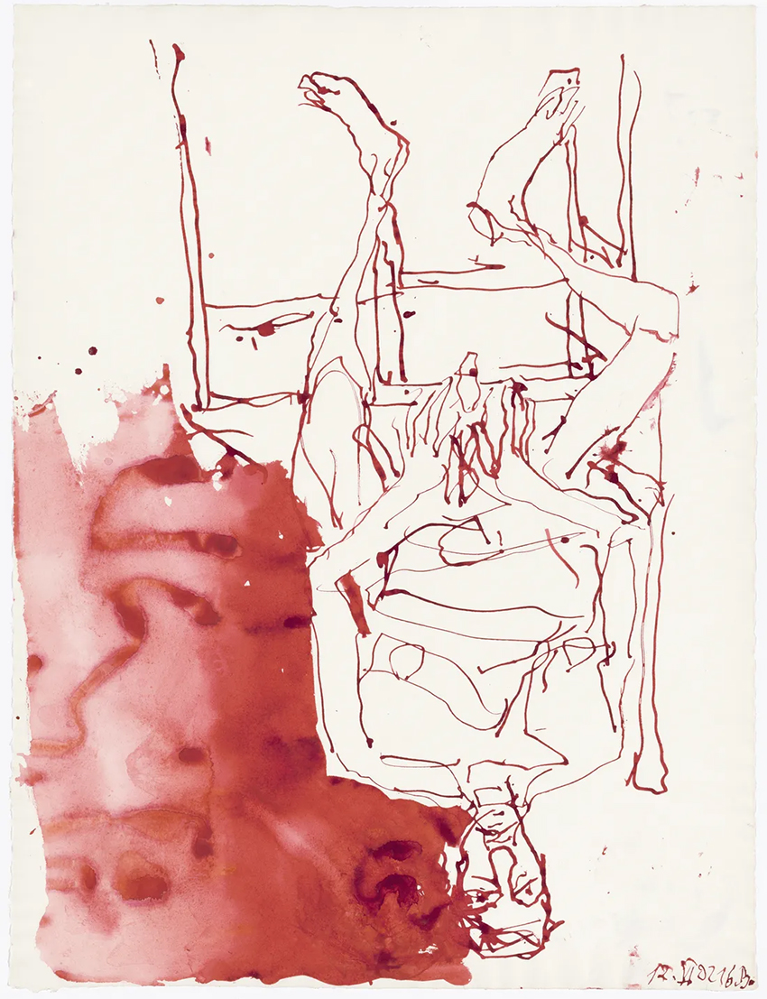 Georg Baselitz
Ohne Titel, 2021
Red ink on paper
66.2 x 50.1 cm