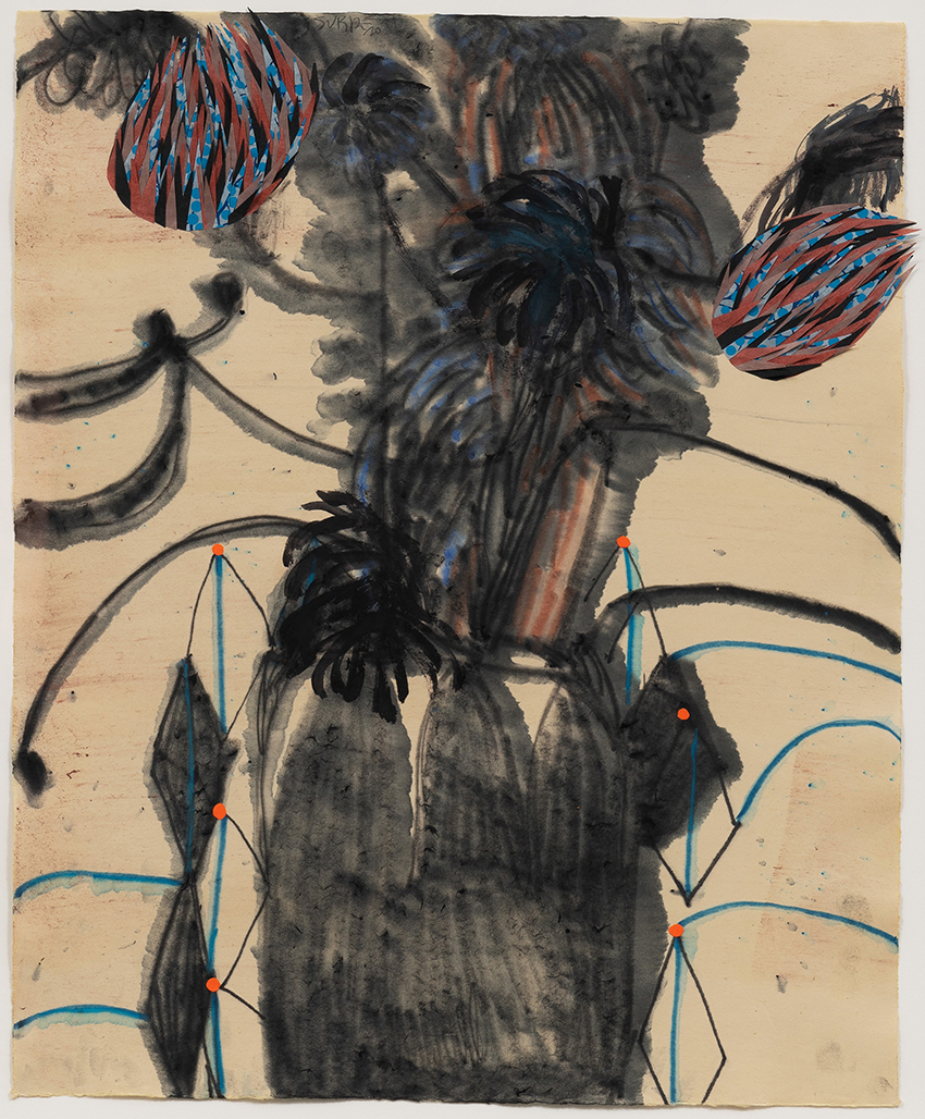 Mònica Subidé Two fluffy flowers, 2021 Water-based pencil and collage on Kitakata Japanese paper 52 x 43 cm (framed)