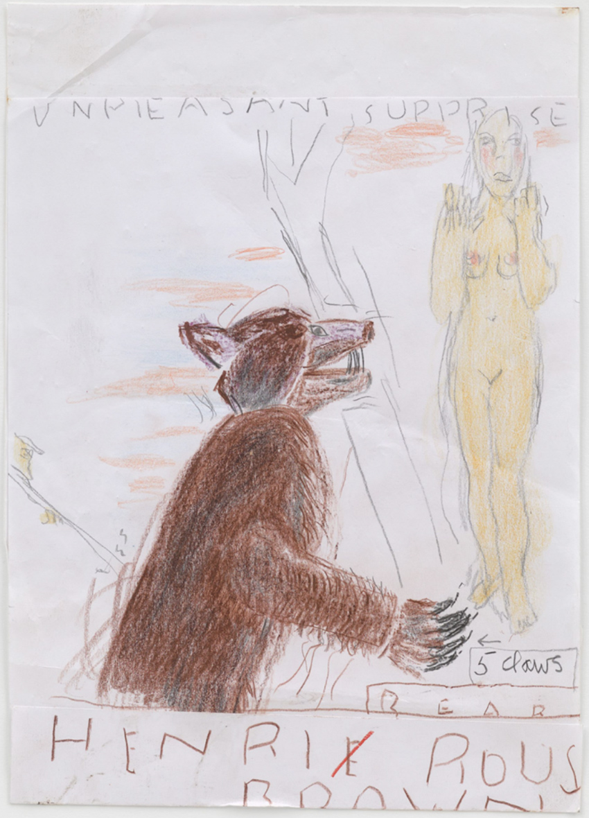 Rose Wylie Bear and Bette, 2026 Colored pencil, pencil, and collage on paper 29.6 x 21.2 cm